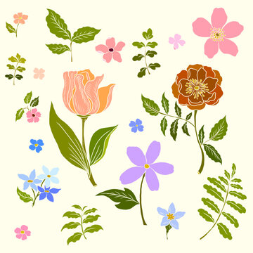 Free hand Sakura flower vector set, Beautiful line art Peach blossom isolate on white background.Cherry blossom illustration set.Element for weding card or printing on backdrop.