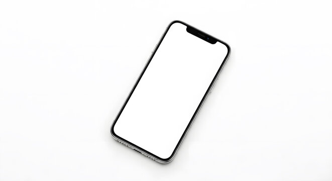 white background featuring a modern smartphone with a blank screen for content display