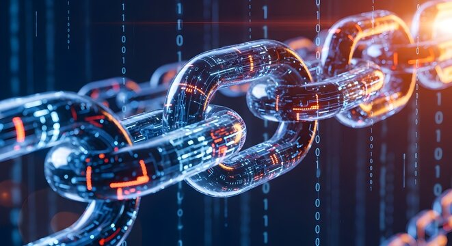 Illuminated digital blockchain network representing secure data connections and advanced technological solutions for decentralized finance and future innovations and concepts