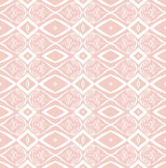 Fototapeta premium Blush Pink and White Boho Floral Seamless Pattern with Ornamental Medallions