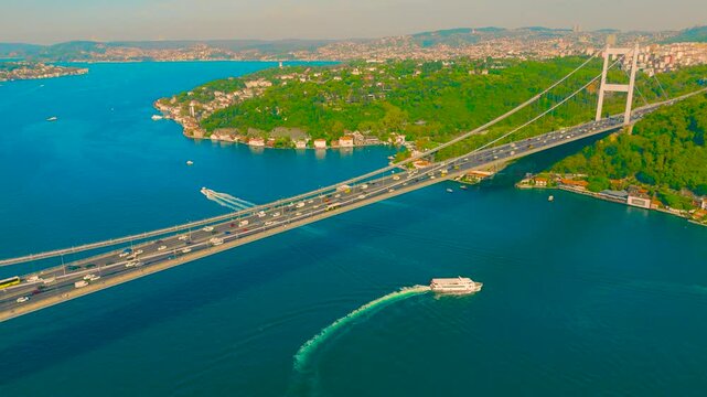 4K Wide Drone Aerial of Istanbul Skyline and Bosphorus Bridge &ndash; Scenic Cityscape View