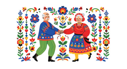 Obraz premium Elderly dance couple vector
