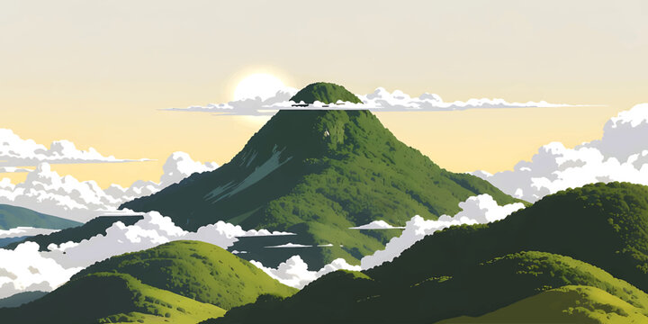 Mountain Peak Above Clouds Vector Illustration Scenic Nature Landscape
