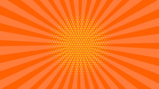 Abstract background with comic book pop art orange radial lines and yellow halftone dotted circle element