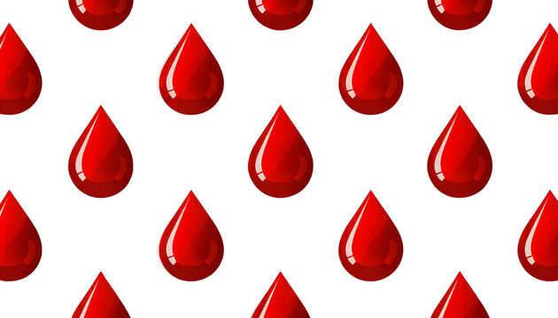 seamless pattern of realistic red blood droplets on a white background.