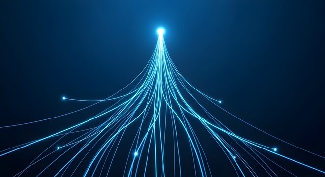 Abstract Fiber Optic Light Path Converging into Central Node Symbolizing Speed and Connectivity