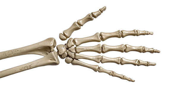 human hand skeleton anatomy isolated on a white background.