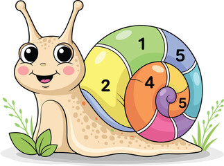 Cute educational snail with colorful numbered shell cartoon animal learning illustration for kids playful vector design isolated background © EdGe Creative