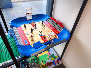 Naklejka premium Lego basketball arena with minifigures