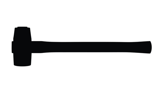 A black silhouette of a large mallet or heavy hammer tool