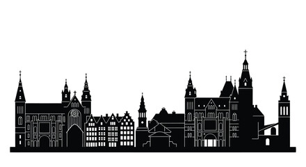 Fototapeta premium Black silhouette of a european city skyline with ornate architecture