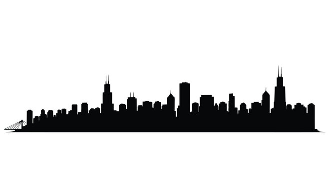 Silhouette of a city skyline likely chicago against a white background