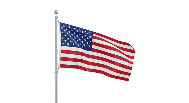 American flag waving on a pole isolated on transparent background