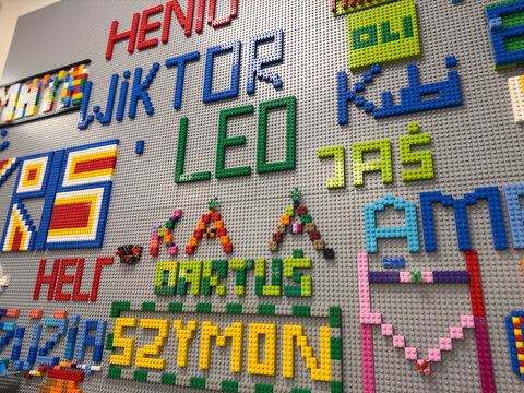Colorful lego name wall