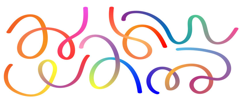 Abstract Colorful Gradient Fluid Line Shapes Set, Vibrant 3D Ribbons on White Background