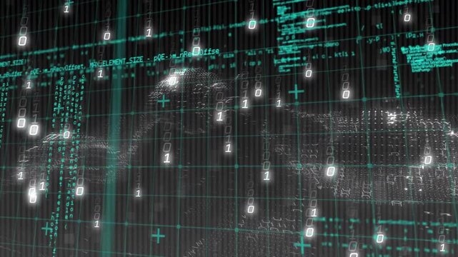 Data grid reacting to camera tilt, showing falling bits and forming particle ridges showing density