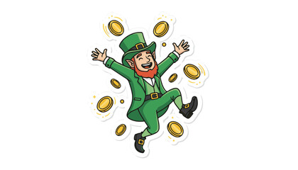 Fototapeta premium Happy Leprechaun Jumping with Gold Coins for Festive Celebration and Saint Patrick's Day Jackpot Luck