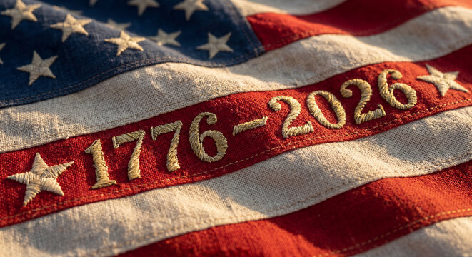USA 250 vintage American flag with 1776 2026 embroidery
