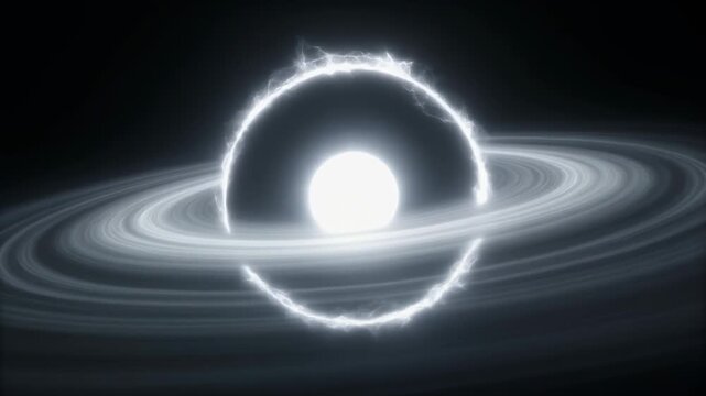 Cosmic Celestial Body with Luminous Rings in Deep Space Animation.