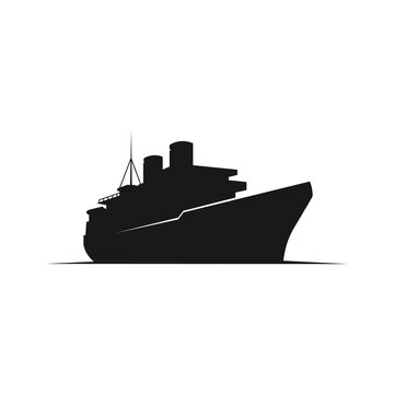 Black silhouette of a large passenger ship sailing on the sea