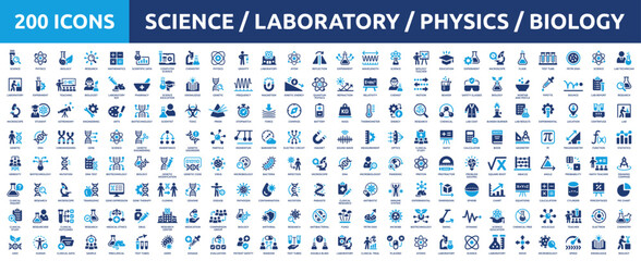 Plakat Huge set of 200 solid icons. Mega collection concept of science, laboratory, physics, research and biology. Vector illustration.