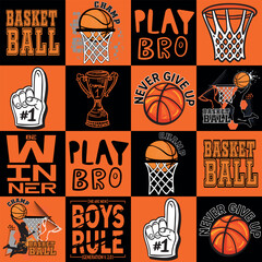 Naklejka premium Abstract seamless grunge sport pattern pattern for textile. basketball modern background . Extreme boys wallpaper