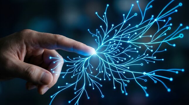 Hand Touching Futuristic Neural Network Connections