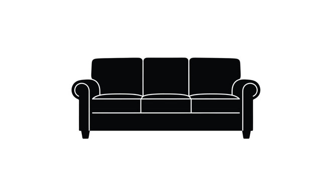A black silhouette of a classic three seater sofa