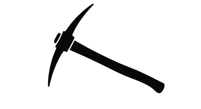 A stark black pickaxe illustration against a white background silhouette