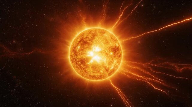 Fiery Sun Emitting Powerful Solar Flares and Energy Bursts.