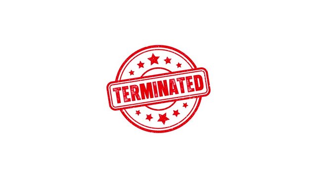 Round seal Terminated Rubber Stamp Slide up to down animation. terminated rubber stamp motion graphics. texture rubber stamp 4k video footage.