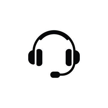 Customer support headset icon for business sectors and industry, black and white customer support service vector for communication industry