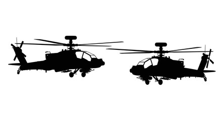 Two black silhouettes of ah 64 apache attack helicopters in flight © Creator Rima Akter