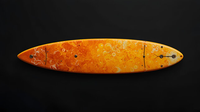 Orange and yellow surfboard isolated on black background.