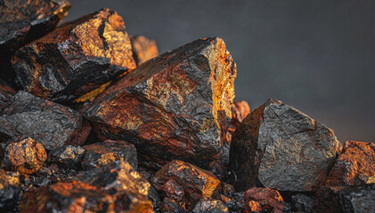 Fototapeta premium Close-up of raw coal and mineral ore, revealing rich textures, natural elements, and power resources, suitable for energy, industry, and geology themes