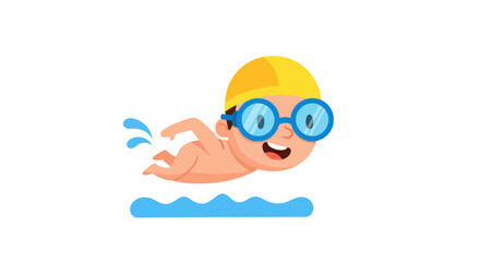 Obraz premium Cartoon child swimming in water.