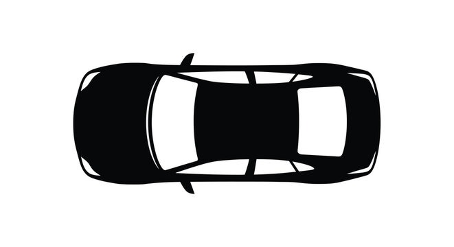A stark black and white overhead view depicts a modern sedan vehicle showcasing its streamlined silhouette and roofline high quality professional