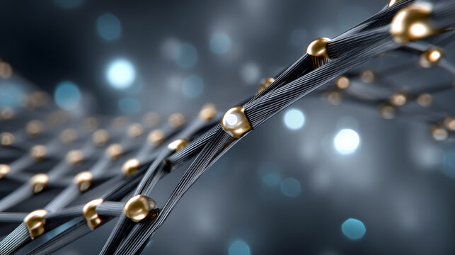 Abstract futuristic molecular lattice structure with metallic connections representing advanced nanotechnology