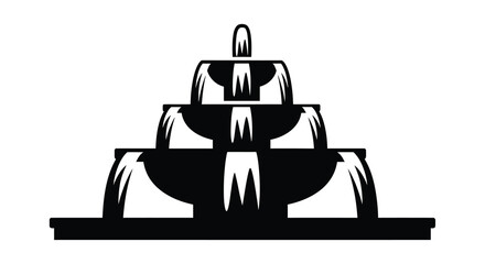 A striking black and white illustration depicts a tiered fountain structure with a classic design simplified for graphic representation © ArtBySalea07