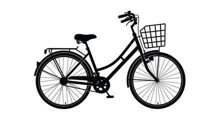A striking black silhouette depicts a classic bicycle with a front basket showcasing its simple yet elegant design © ArtBySalea07