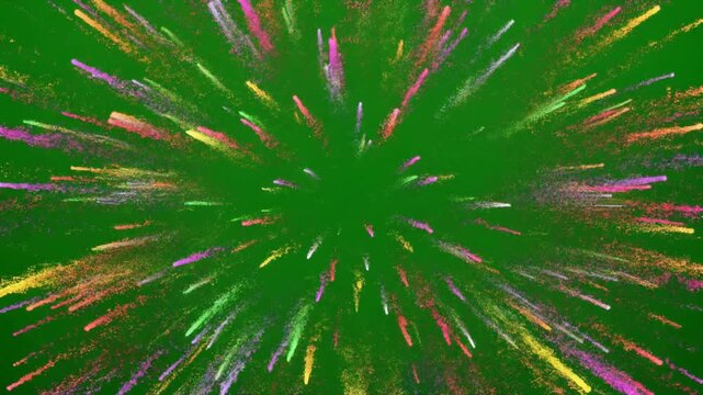 A vibrant green explosion of colorful lights radiates outward in all directions.