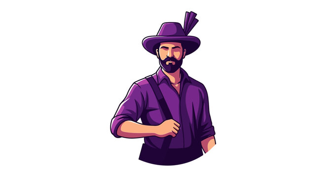 Illustration of a man in a purple shirt and hat with a feather, symbolizing patriotism and freedom