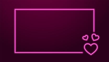 Fototapeta premium Neon frame with hearts on dark pink background.