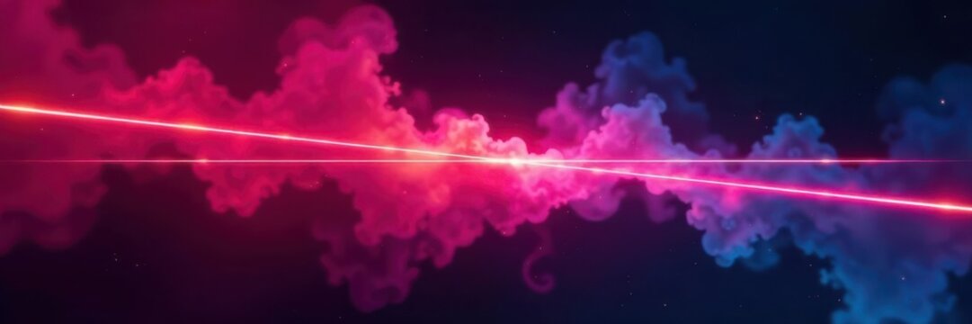 Neon laser beams, fire, smoke, isolated on black , vector, magic, missile