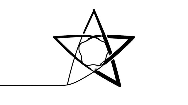 Self-drawing animation of a black pentagram symbol on a clean white background