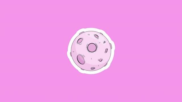 Cratered moon planet digital sticker animation. Natural satellite in space. Lunar planetary. Isolated animated icon with transparent background. Applying die-cut design. 4K video overlay element