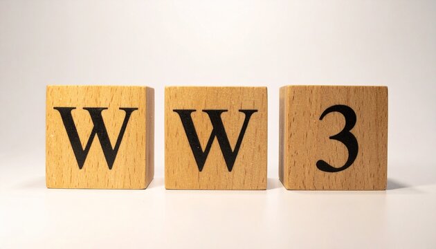Minimal wooden blocks forming &ldquo;WW3&rdquo; text