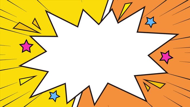 アメコミ爆発フレームのアニメーション、黄色とオレンジの背景
