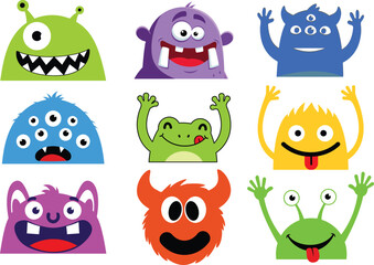 Obraz premium Funny cartoon illustration of various colorful monsters and creatures