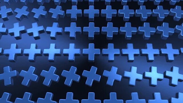 Abstract background with a repeating pattern of blue llic 3D plus signs.